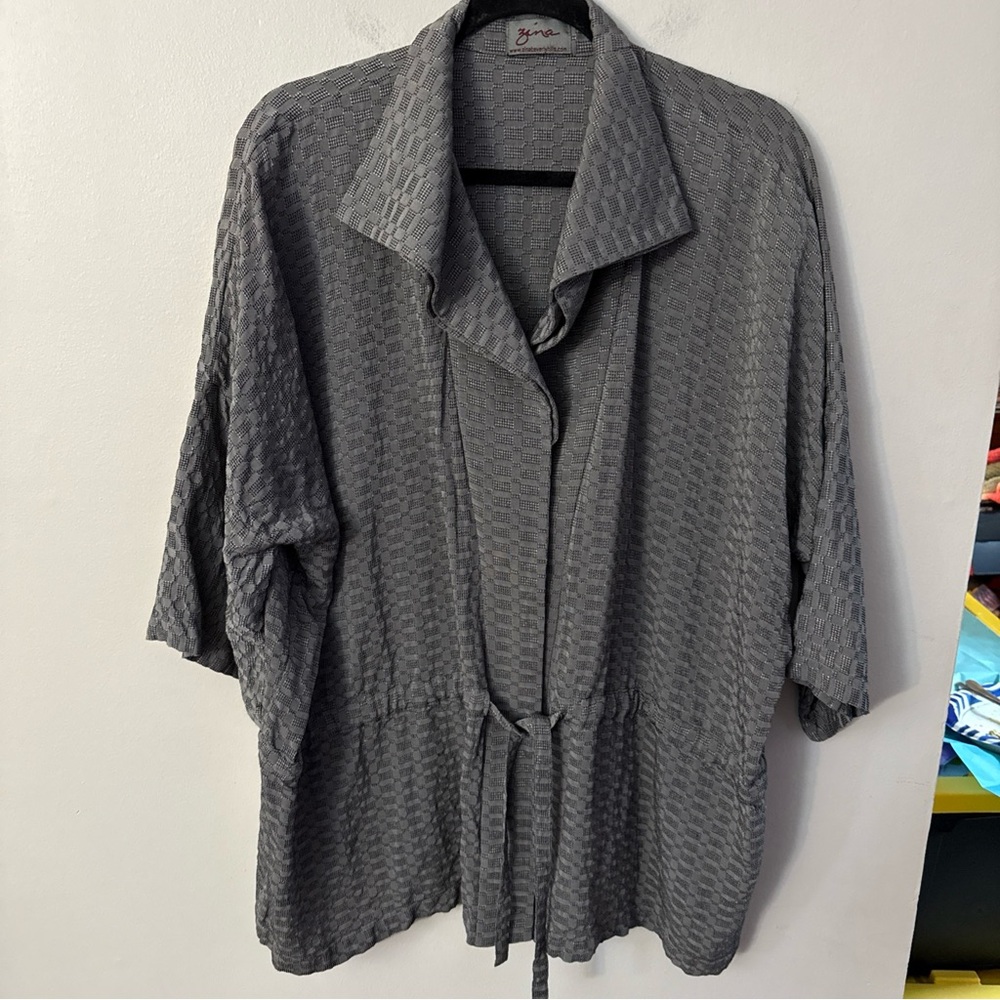 Zina Beverly Hills Tie front half zip Textured Women’s Gray Shirt Jacket 3/4 sle